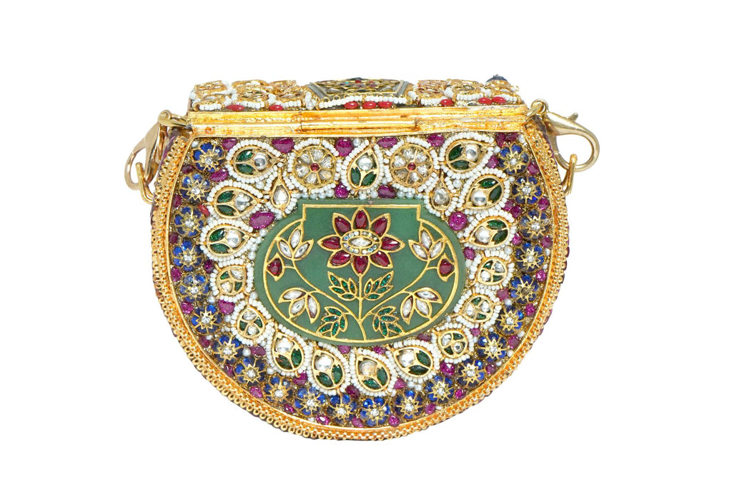 Intricately Embellished Multi-Color Gemstone Clutch