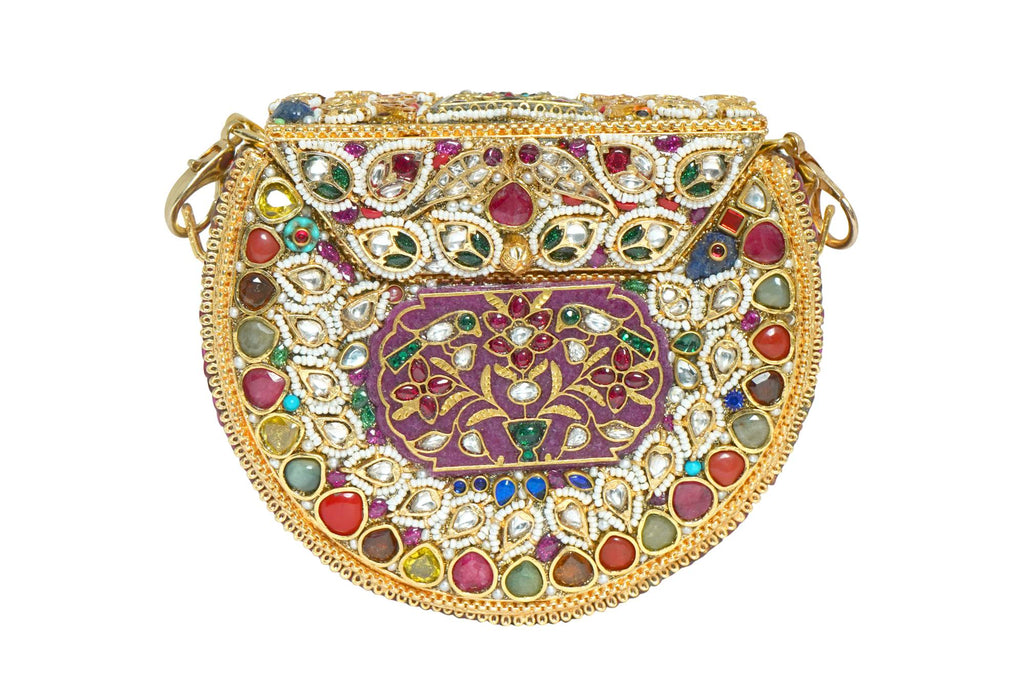 Intricately Embellished Multi-Color Gemstone Clutch