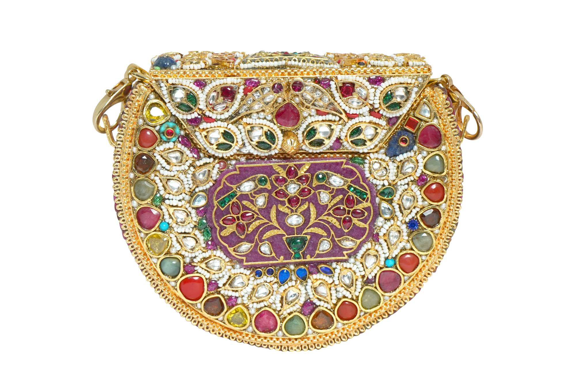Intricately Embellished Multi-Color Gemstone Clutch