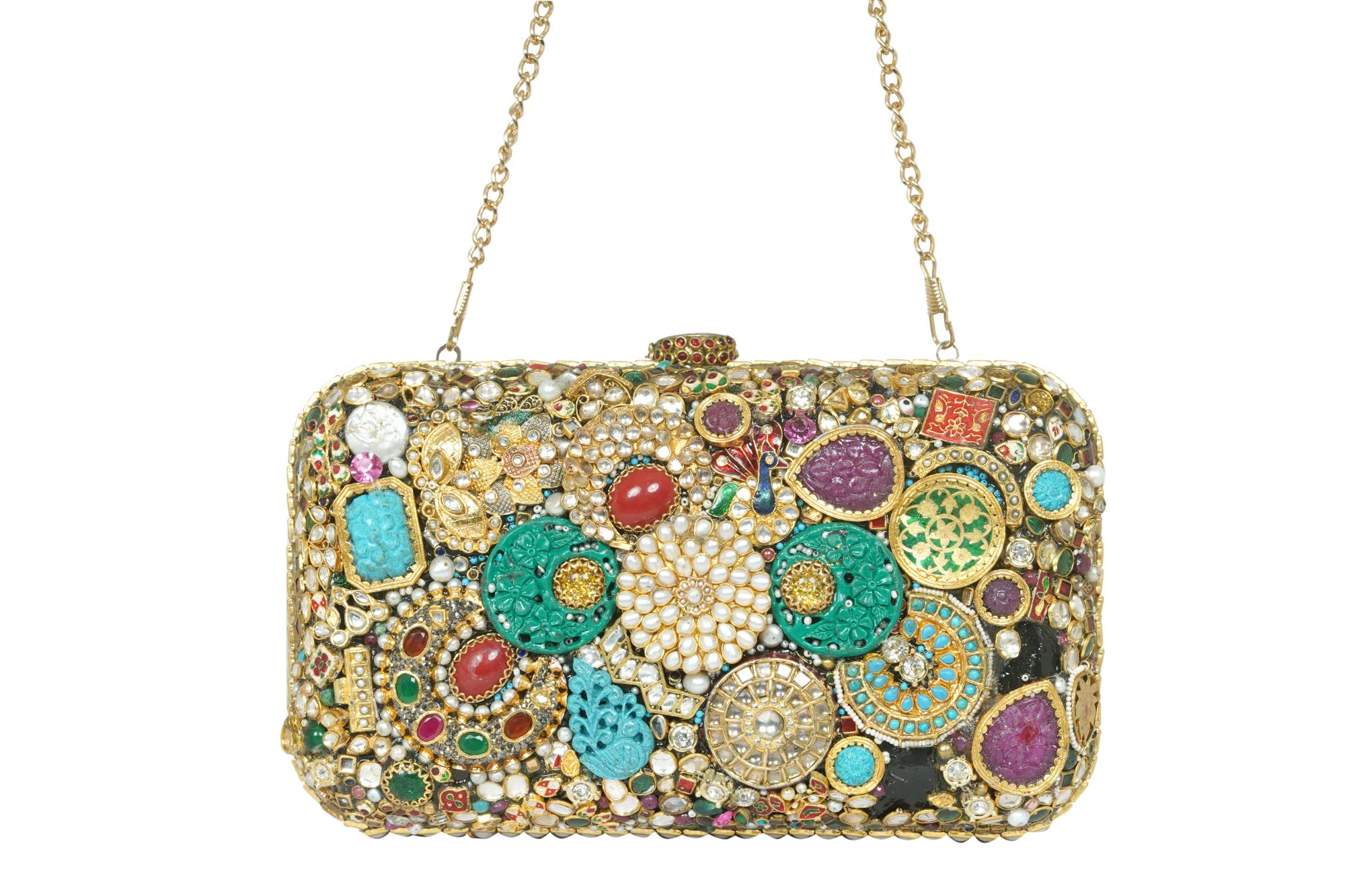 Embellished Golden Hard Case Clutch