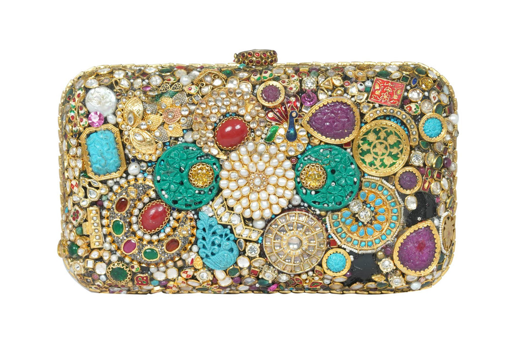 Embellished Golden Hard Case Clutch