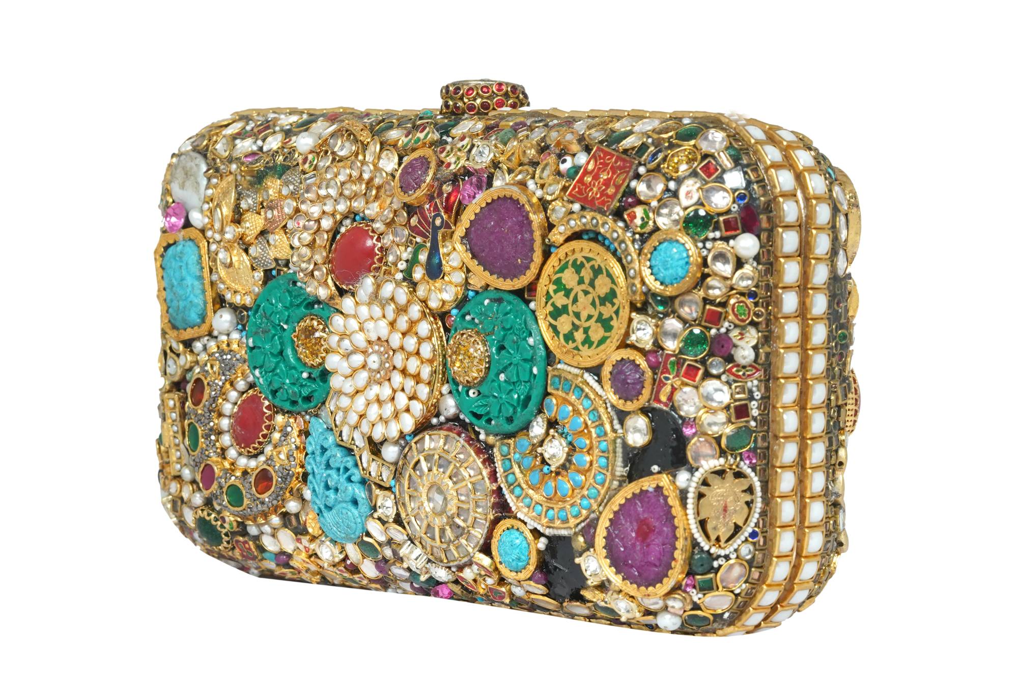 Embellished Golden Hard Case Clutch