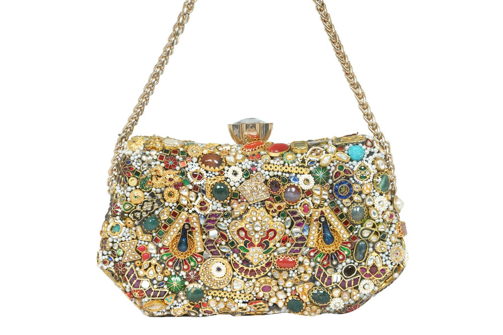 Multi-Gemstone & Pearl Embellished Clutch Bag