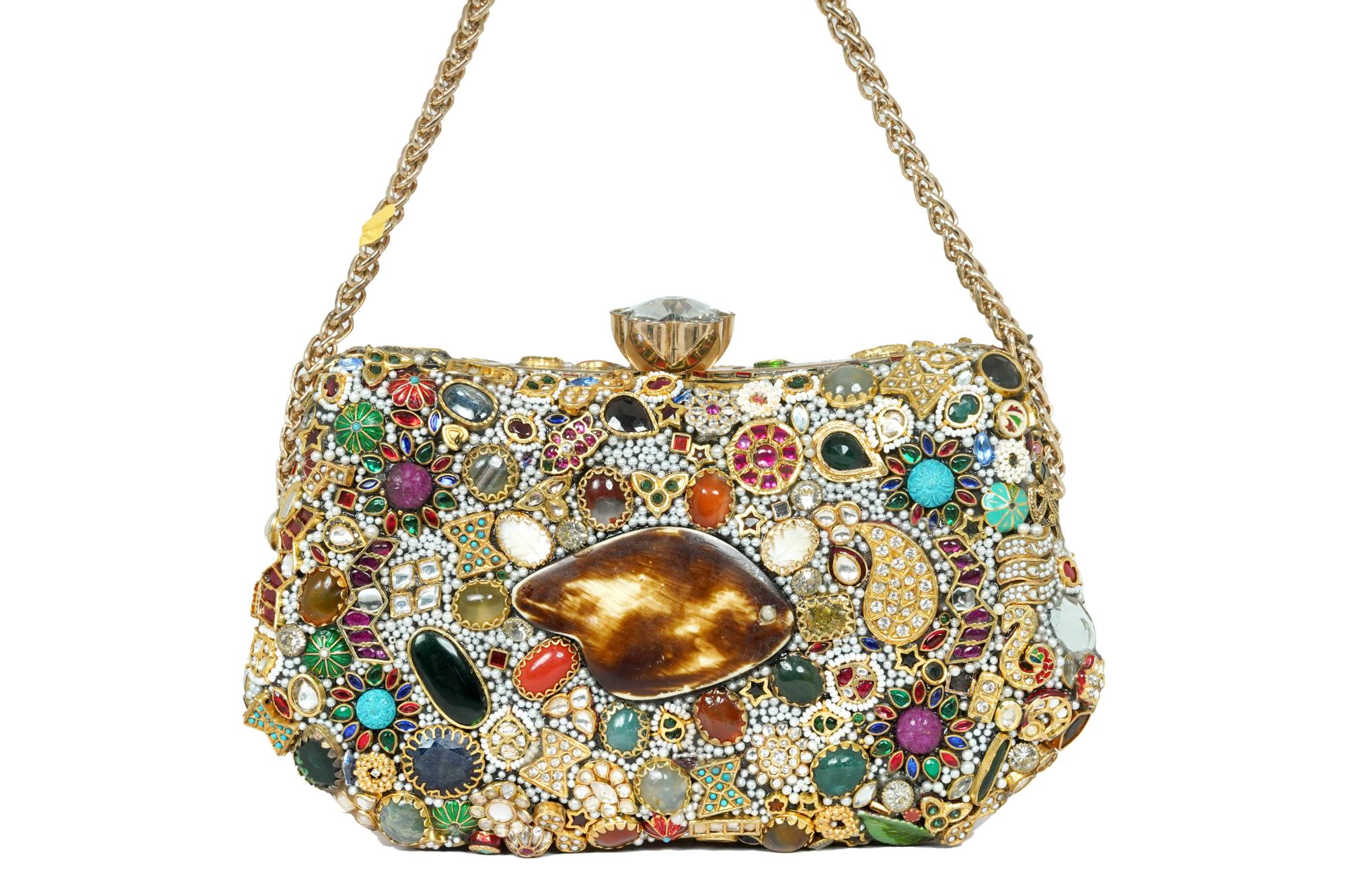 Multi-Gemstone & Pearl Embellished Clutch Bag