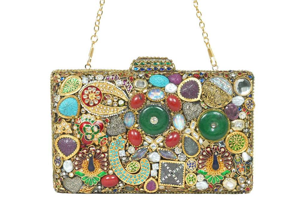 Multi-Color Ornate Gemstone Clutch Bag