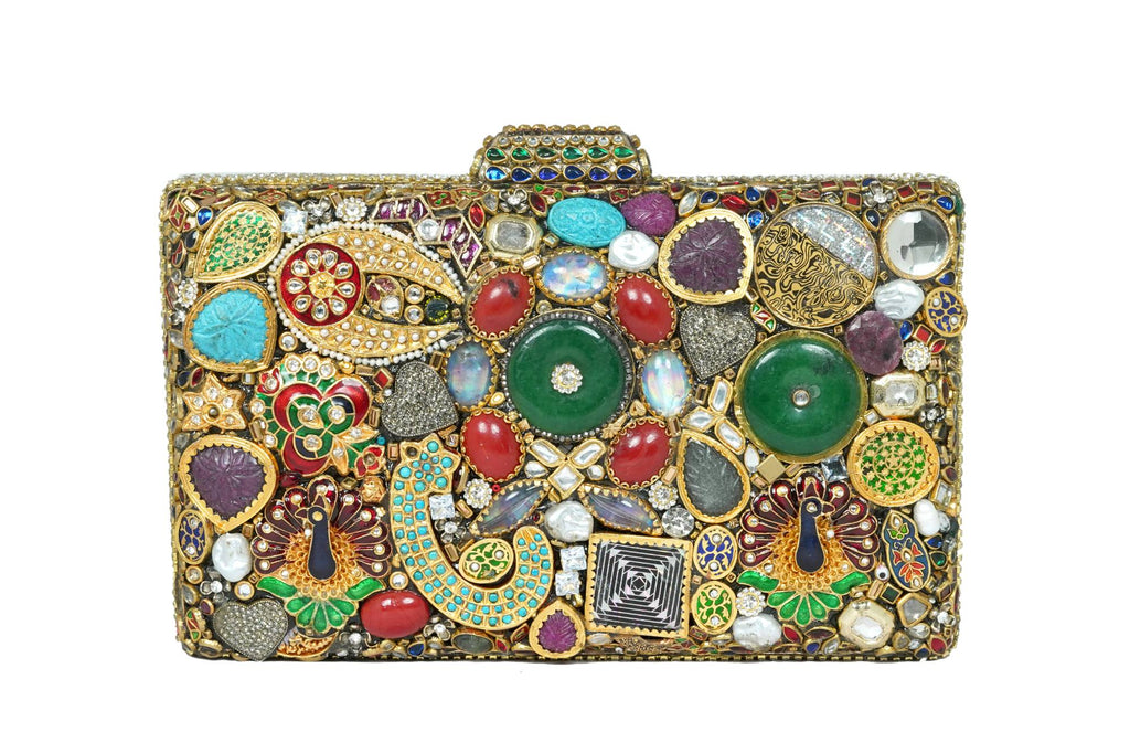 Multi-Color Ornate Gemstone Clutch Bag