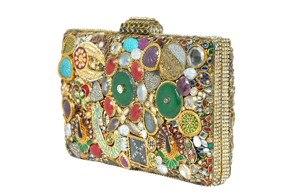 Multi-Color Ornate Gemstone Clutch Bag