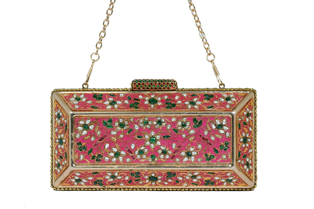 Pink Floral Embellished Box Clutch