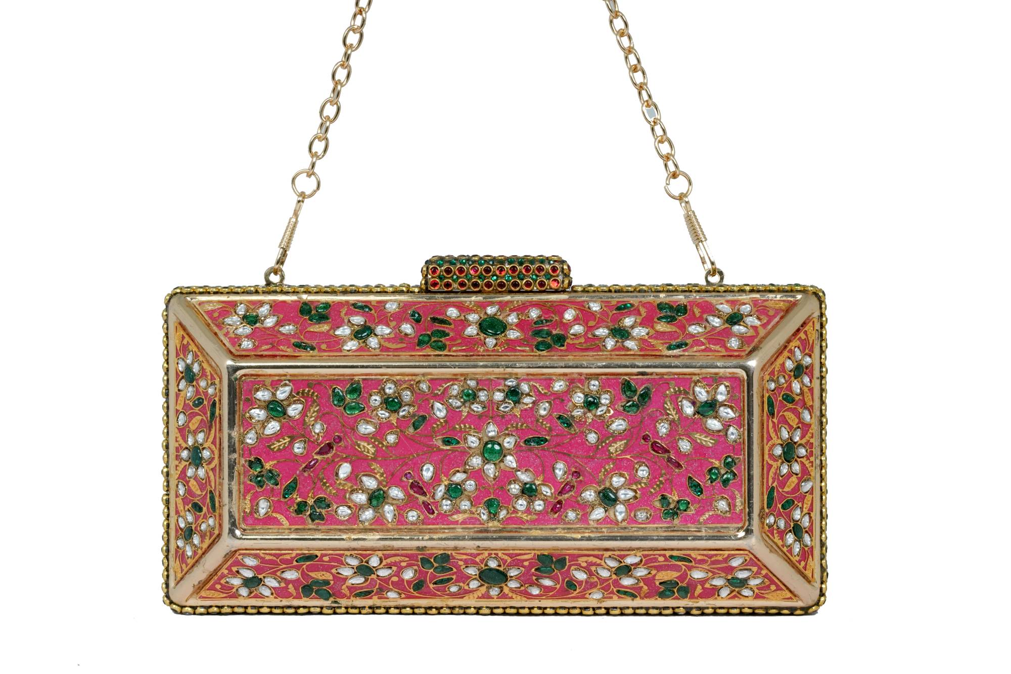 Pink Floral Embellished Box Clutch