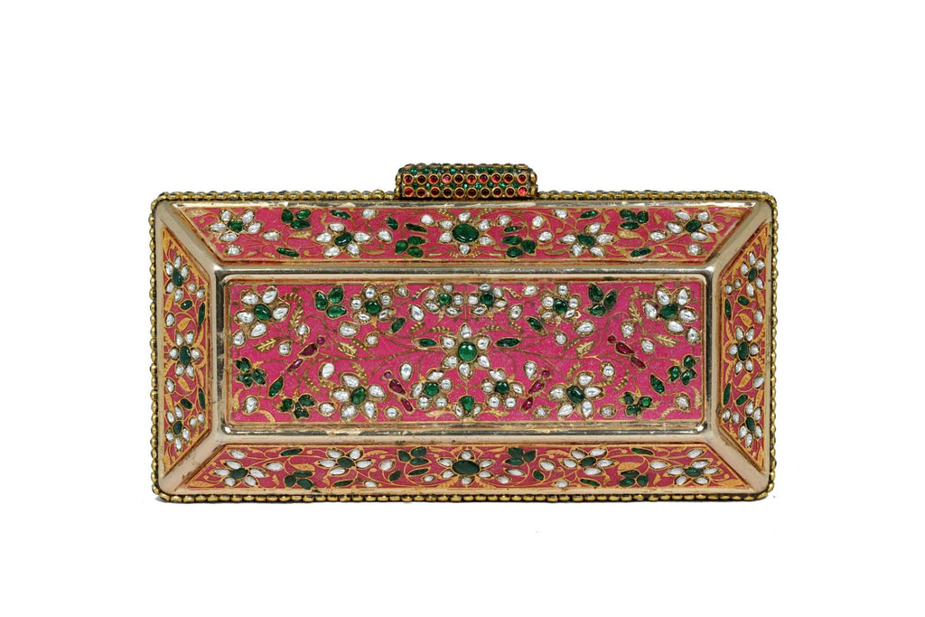 Pink Floral Embellished Box Clutch