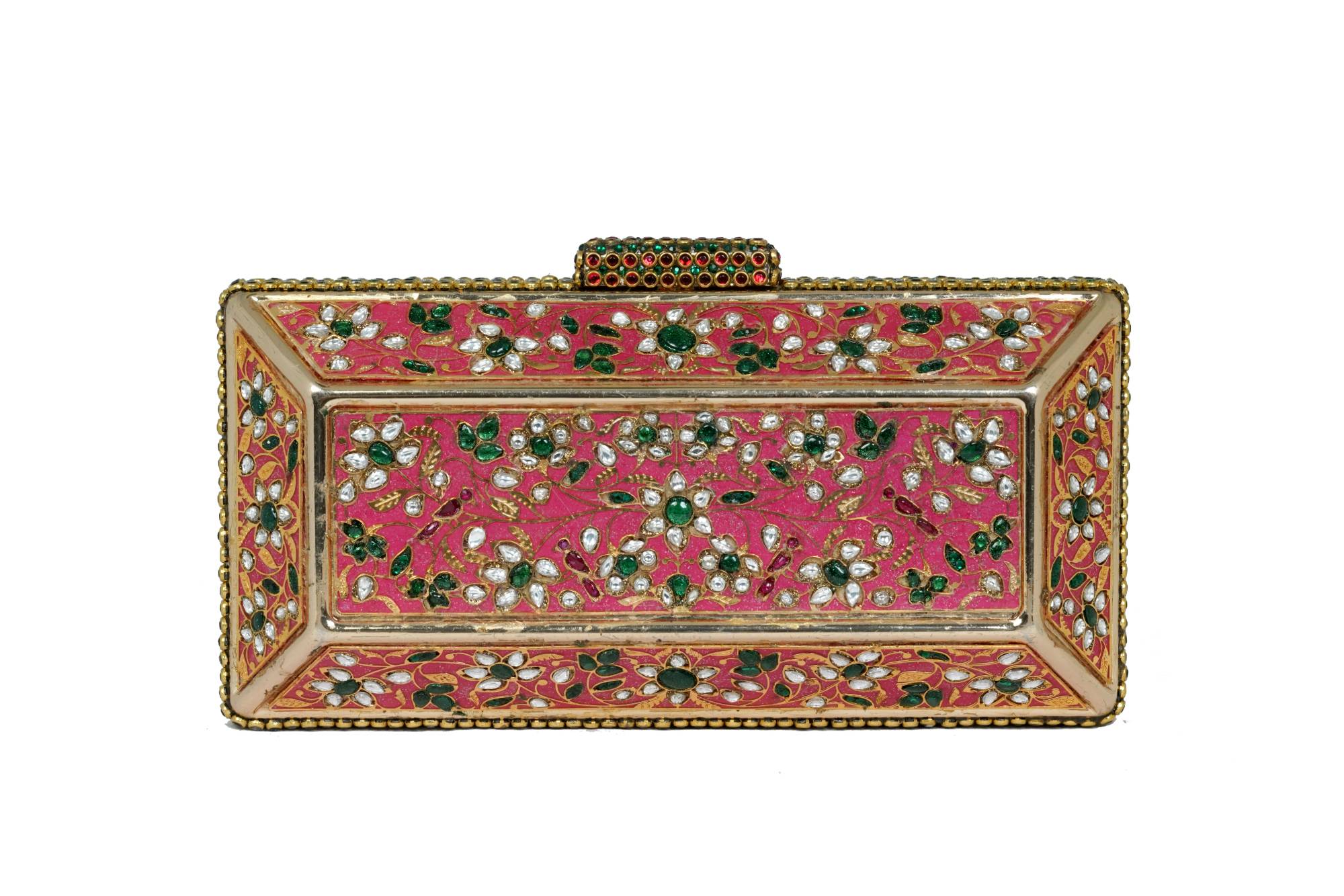 Pink Floral Embellished Box Clutch