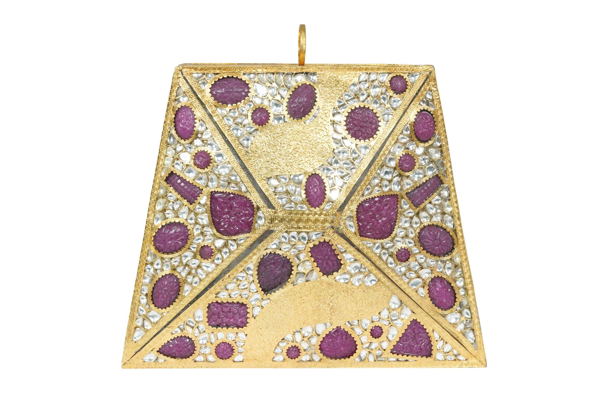 Gold Embellished Kundan & Ruby Stone Clutch