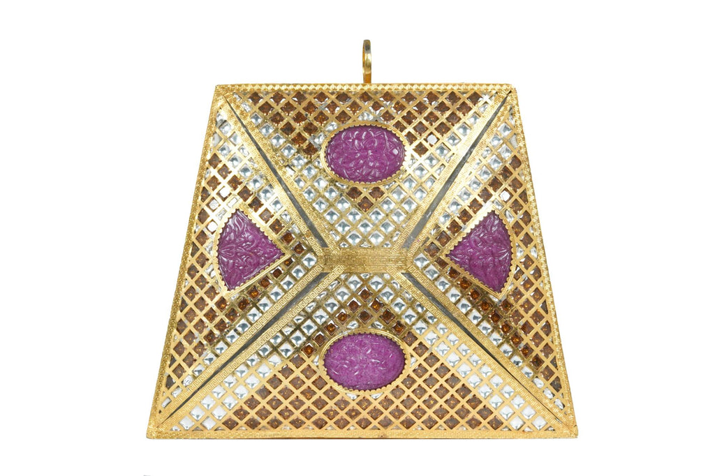 Gold Embellished Kundan & Ruby Stone Clutch
