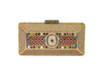 Jeweled Stone Gold Box Clutch Bag