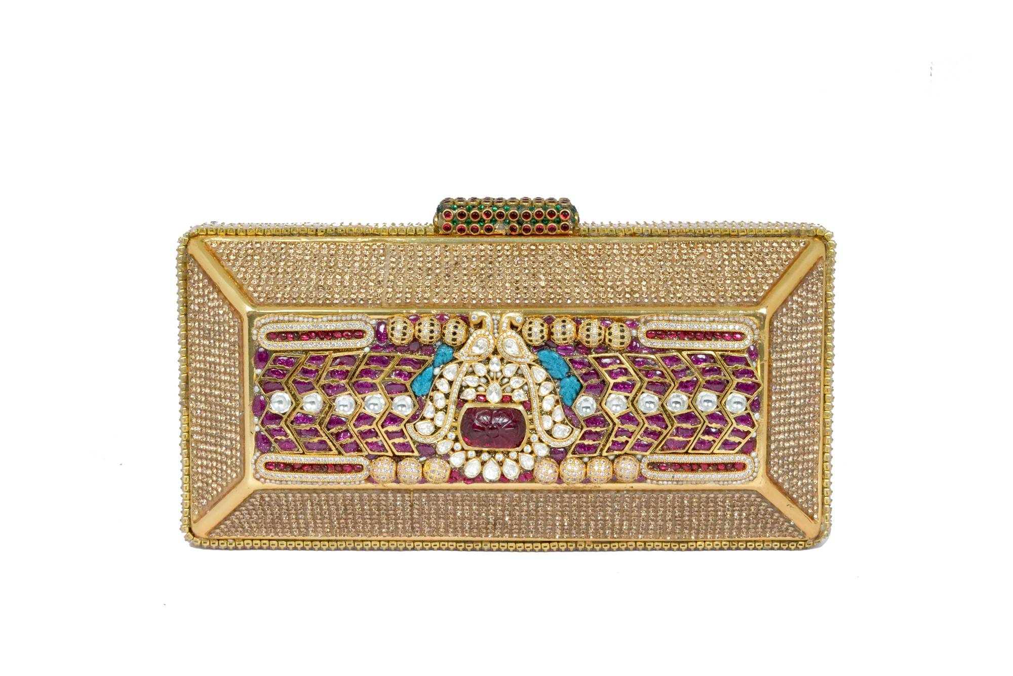 Jeweled Stone Gold Box Clutch Bag