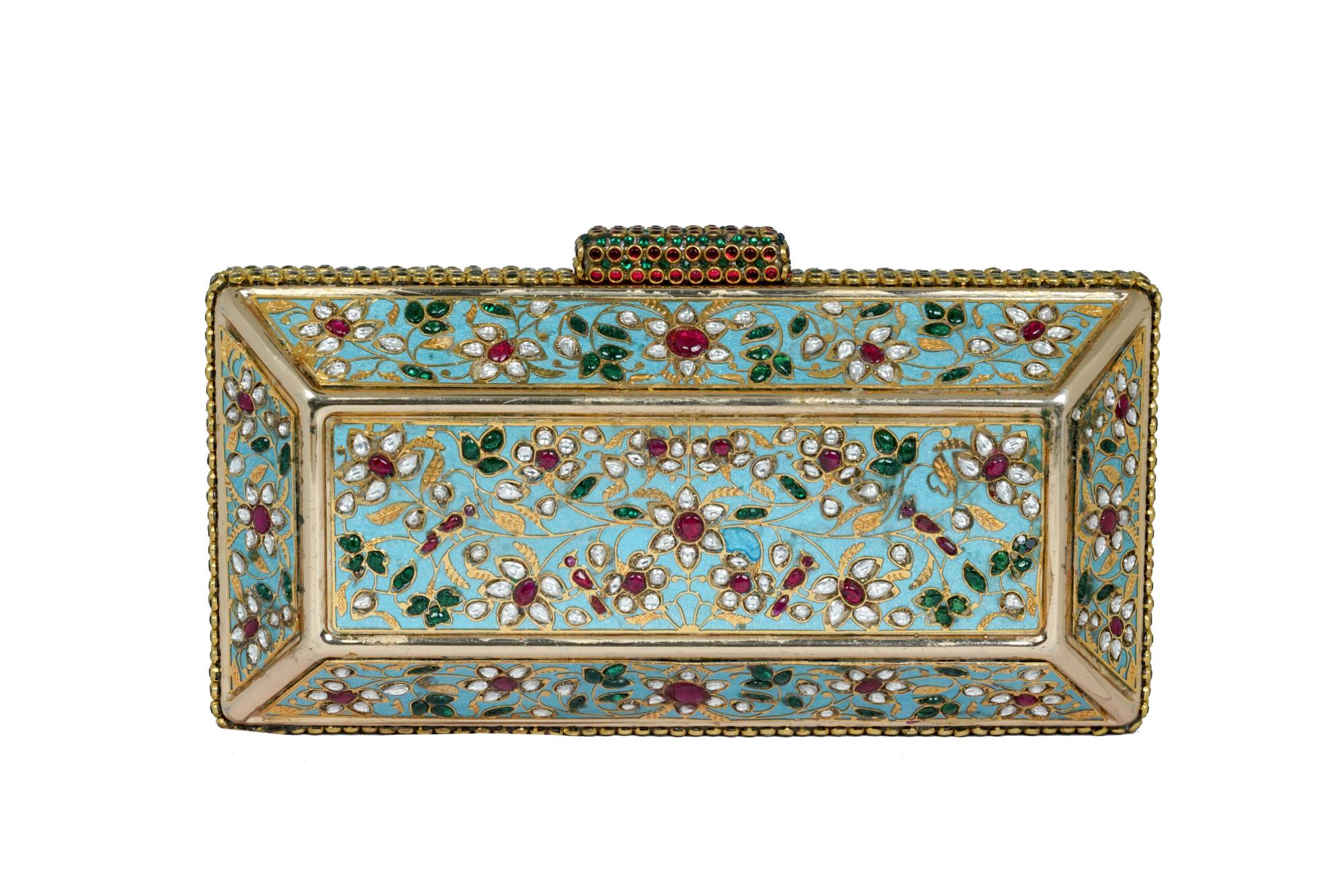 Pink Embroidered Stone-Embellished Clutch