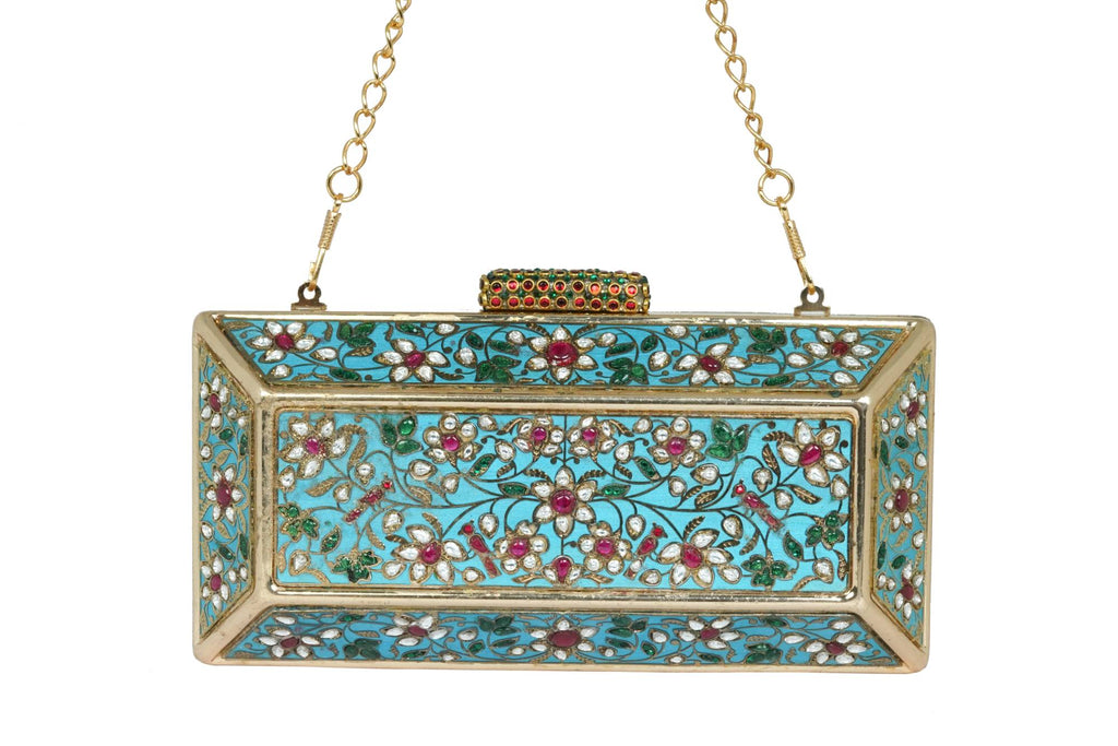 Pink Embroidered Stone-Embellished Clutch