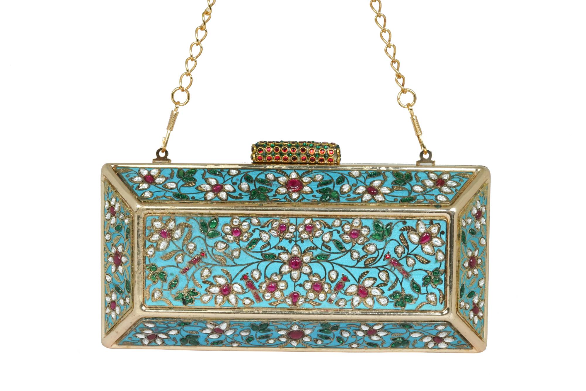 Pink Embroidered Stone-Embellished Clutch