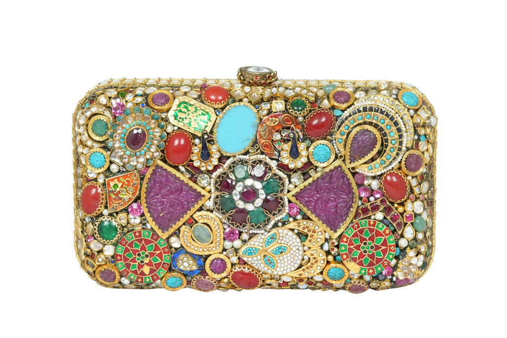 Embellished Multi-Gemstone & Pearl Clutch