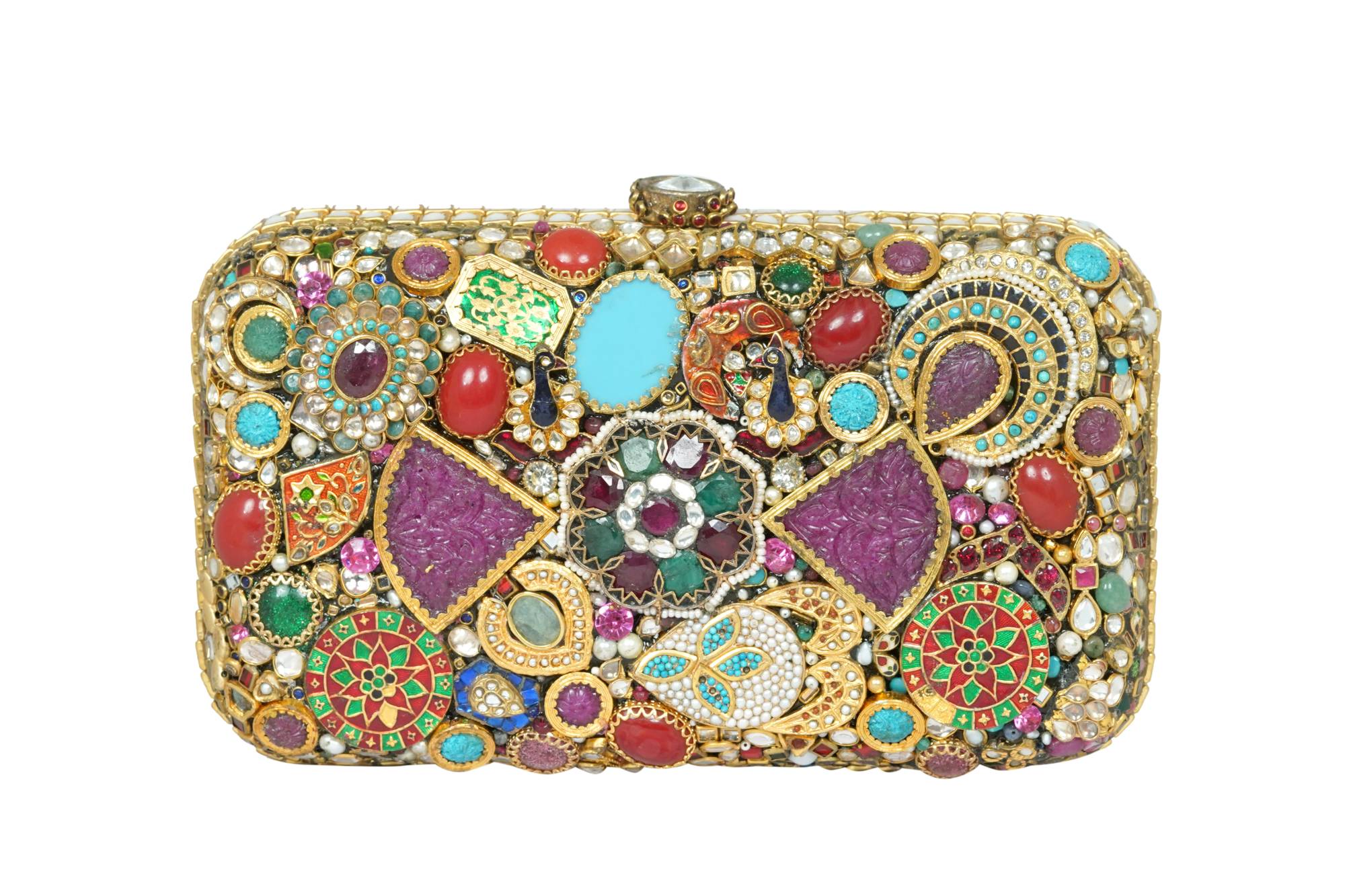 Embellished Multi-Gemstone & Pearl Clutch