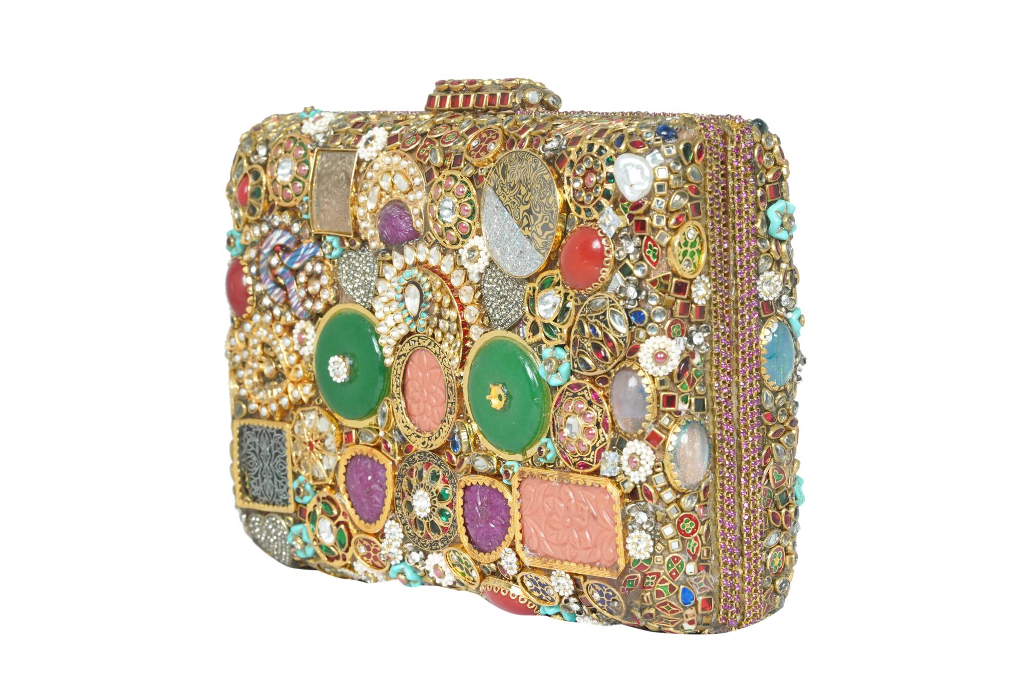 Multi-Gemstone Embellished Box Clutch