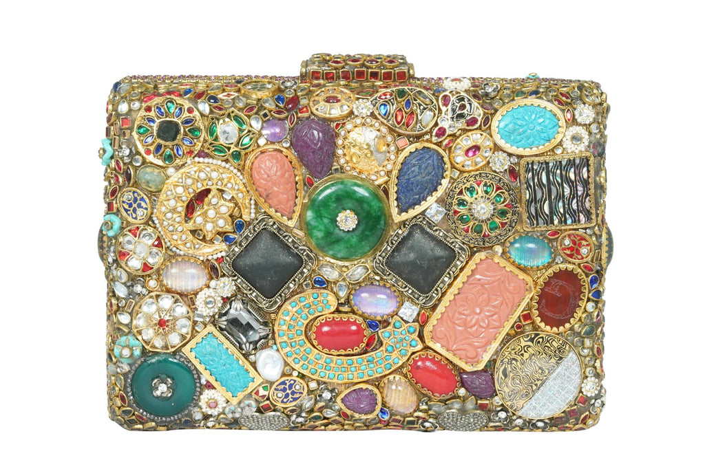 Multi-Gemstone Embellished Box Clutch