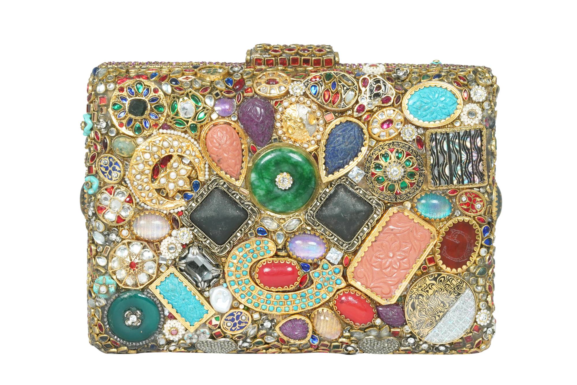 Multi-Gemstone Embellished Box Clutch