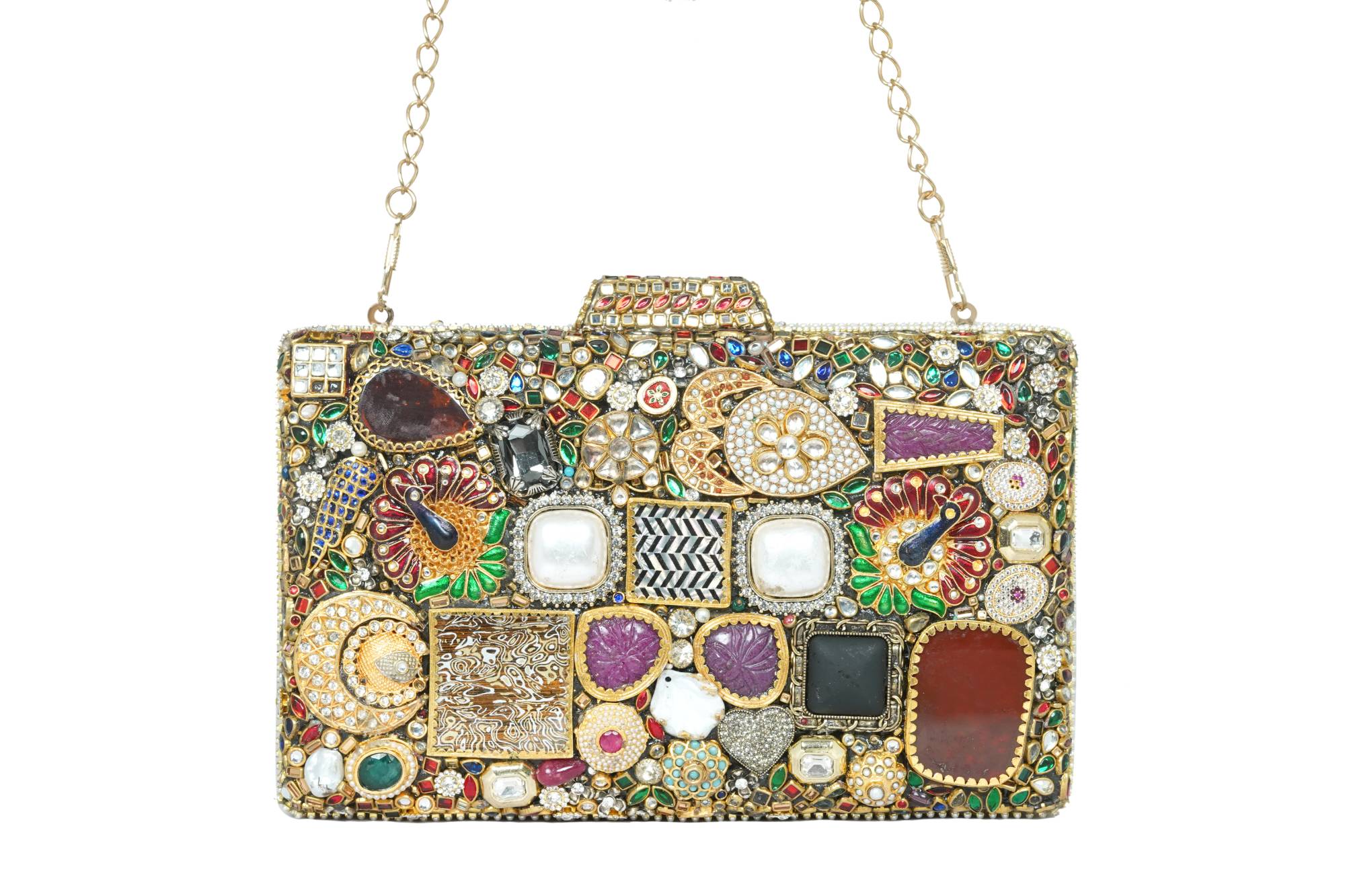 Multi-Gemstone Embellished Box Clutch