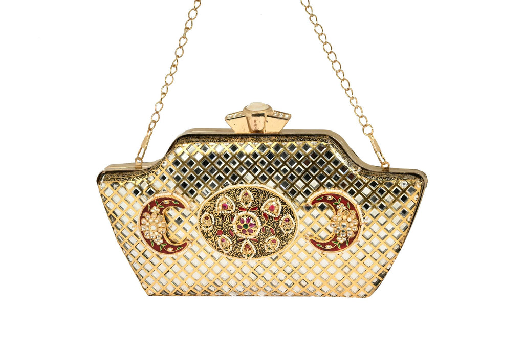 Gold Mirror Work Clutch By Fluorite