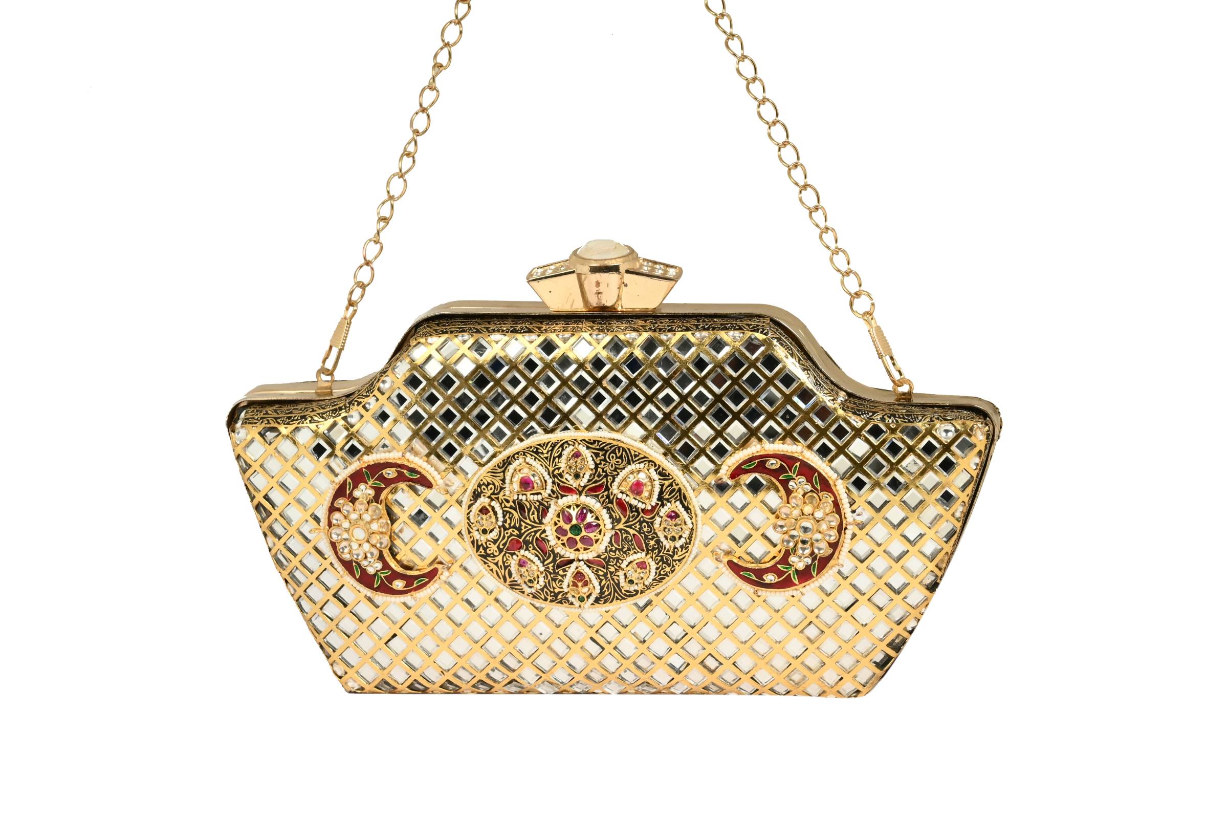 Gold Mirror Work Clutch By Fluorite