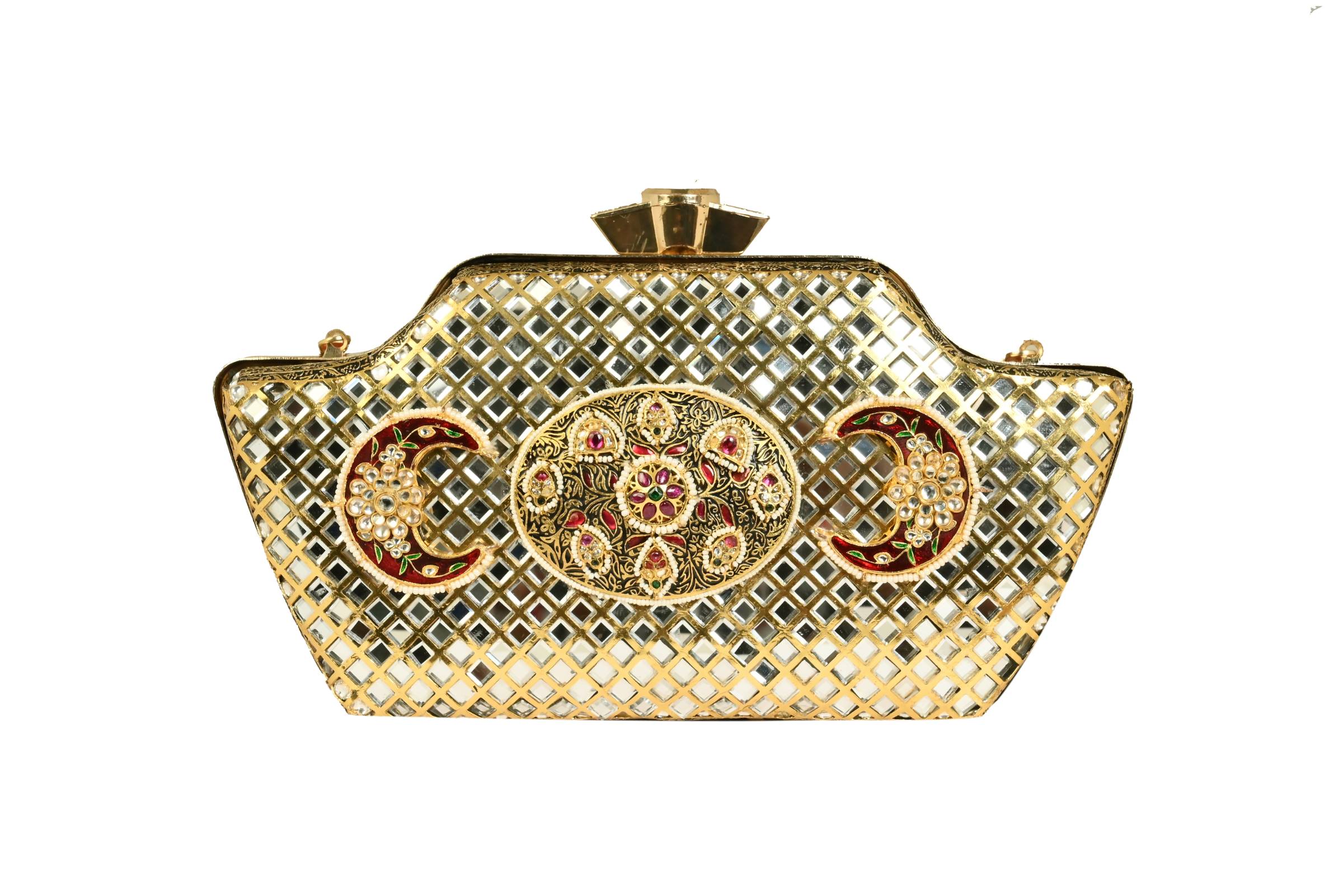 Gold Mirror Work Clutch By Fluorite