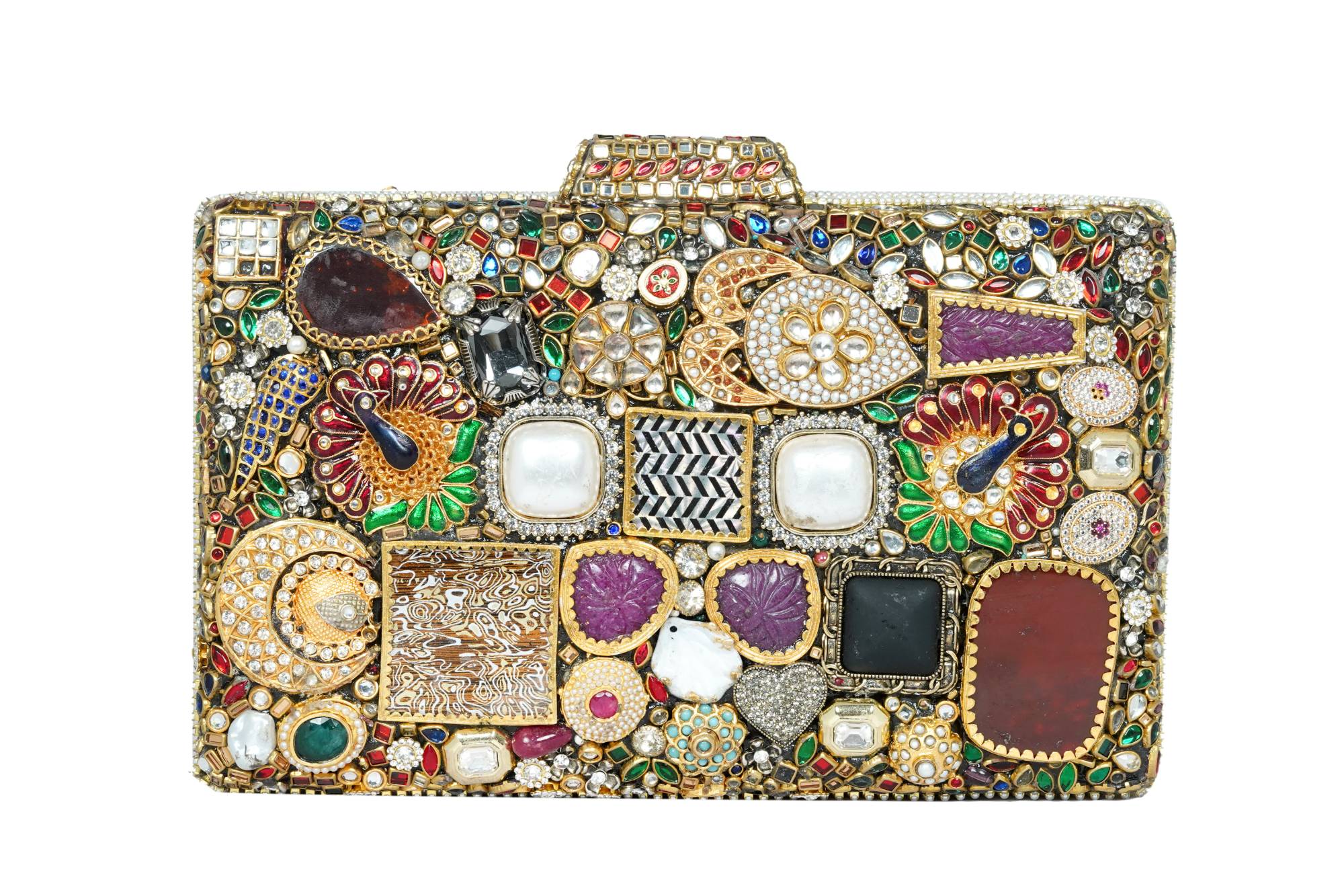 Green Enamel Floral Gemstone Clutch
