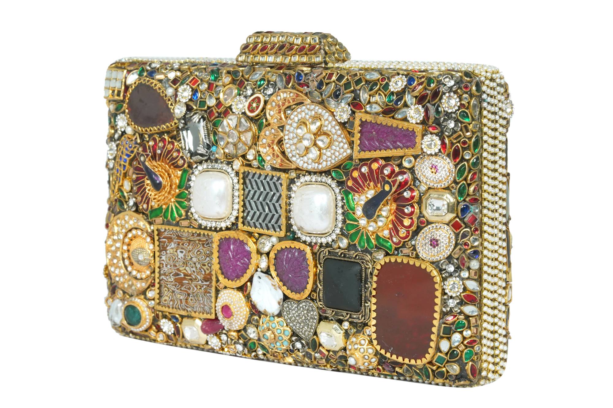 Green Enamel Floral Gemstone Clutch