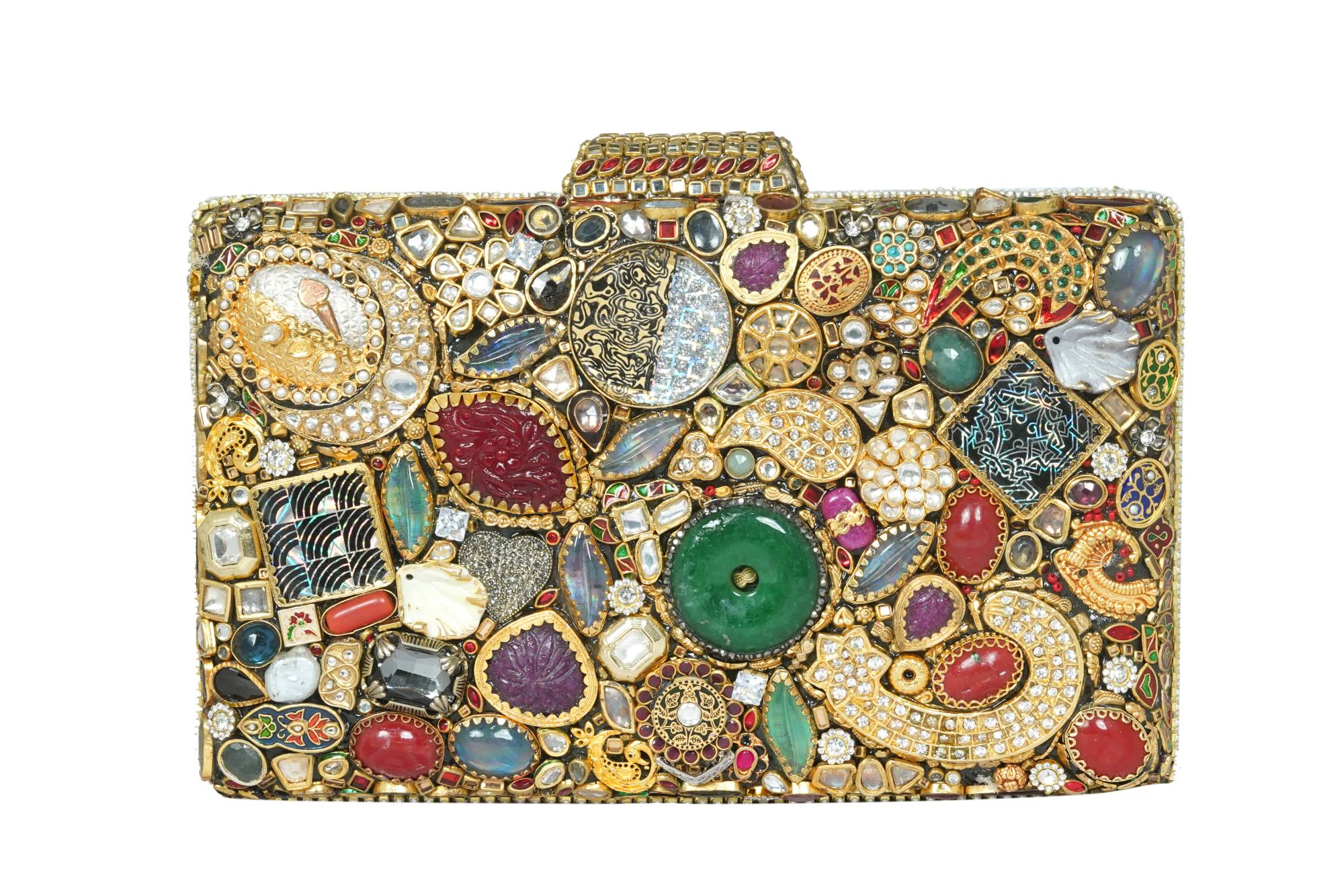Green Enamel Floral Gemstone Clutch