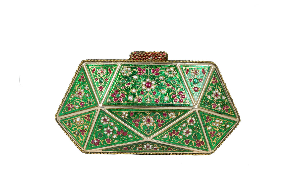 Green Enamel Floral Gemstone Clutch