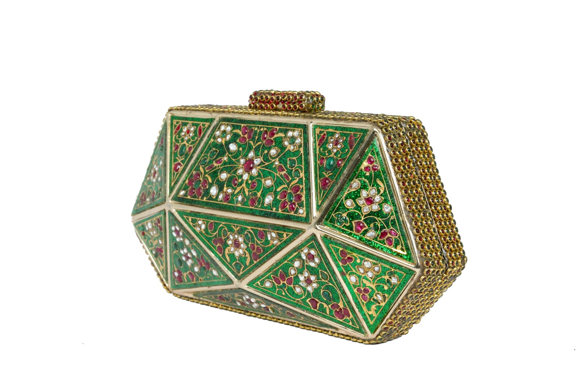 Green Enamel Floral Gemstone Clutch