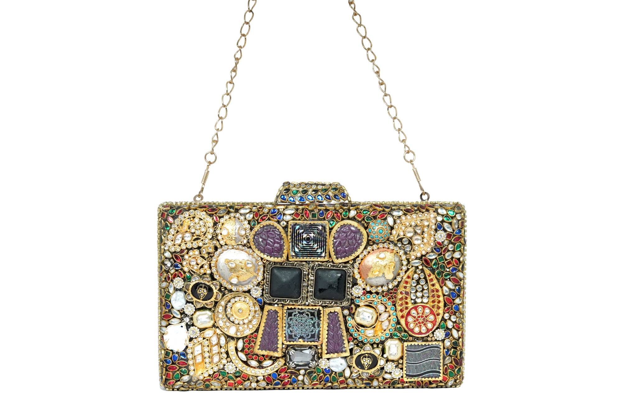 Embellished Ethnic Clutch with Chain Strap