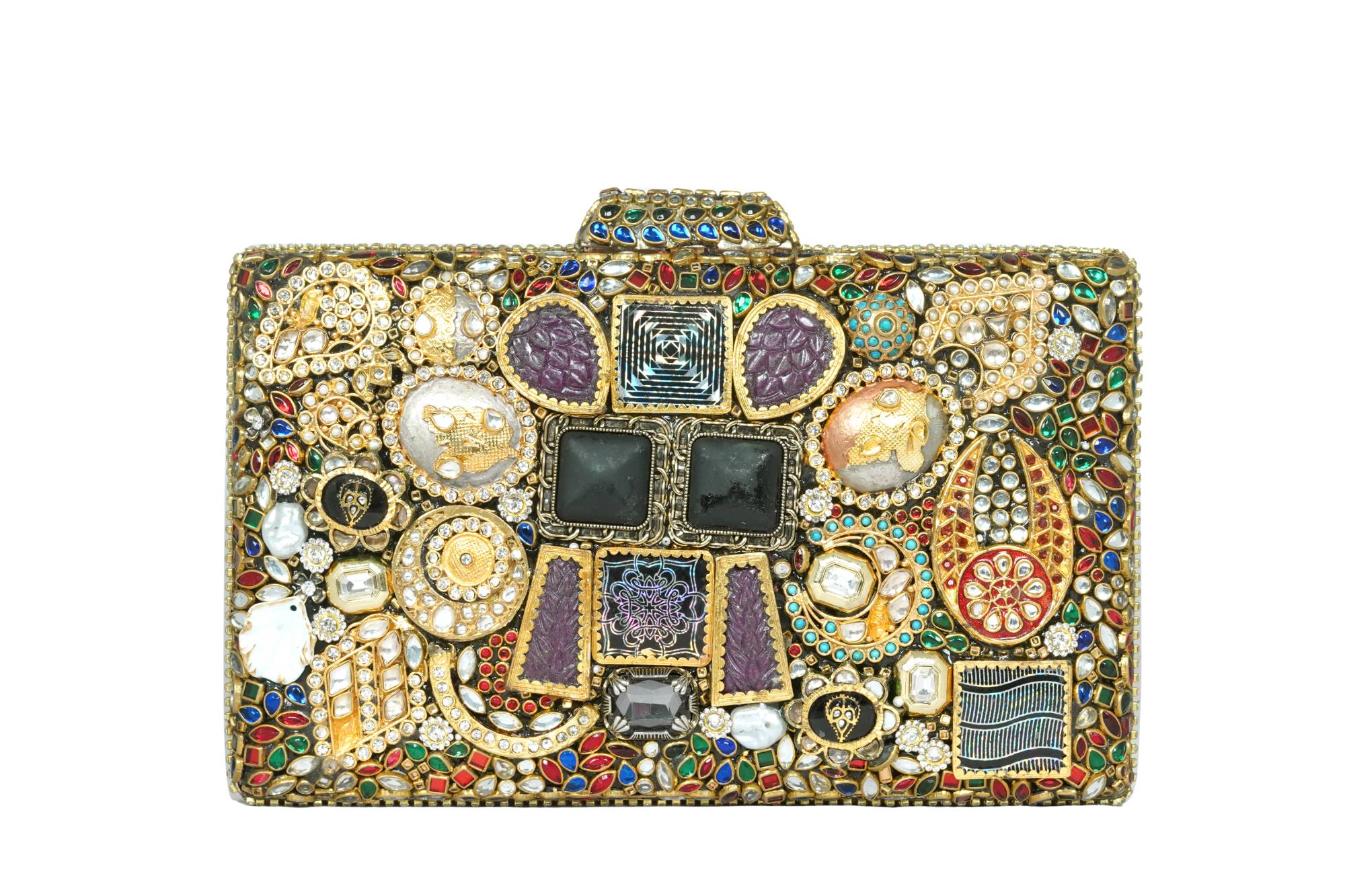 Embellished Ethnic Clutch with Chain Strap