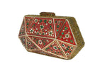 Embellished Geometric Red & Gold Clutch