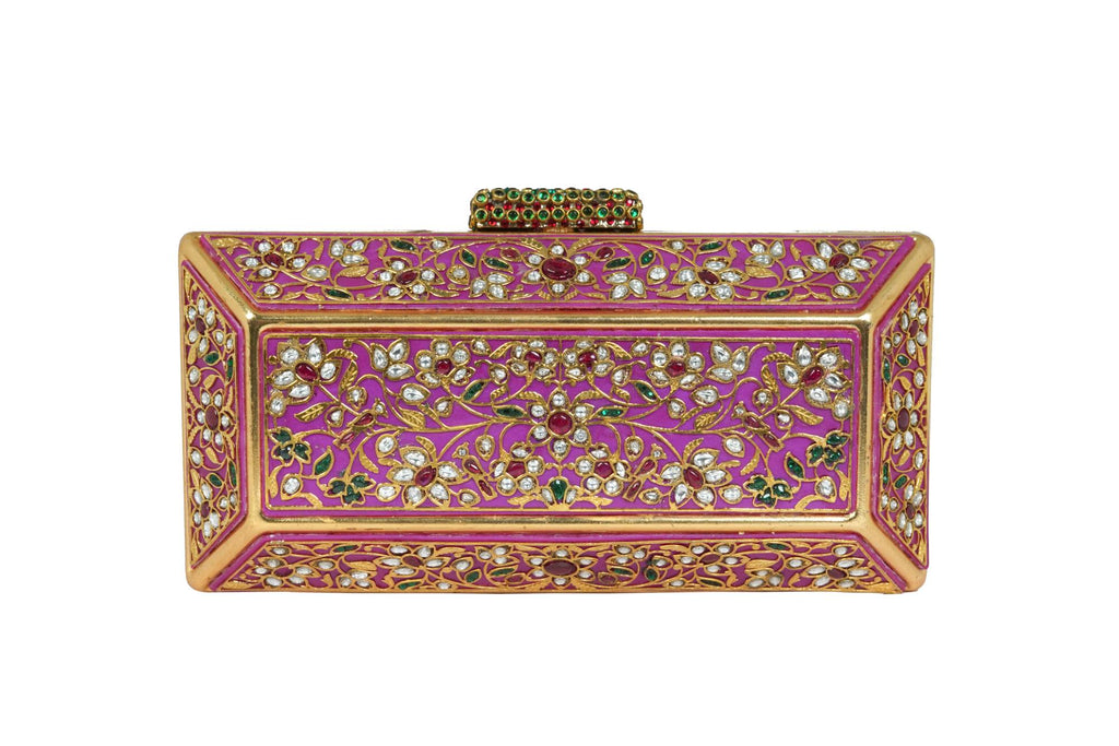 Magenta Embellished Stone Box Clutch