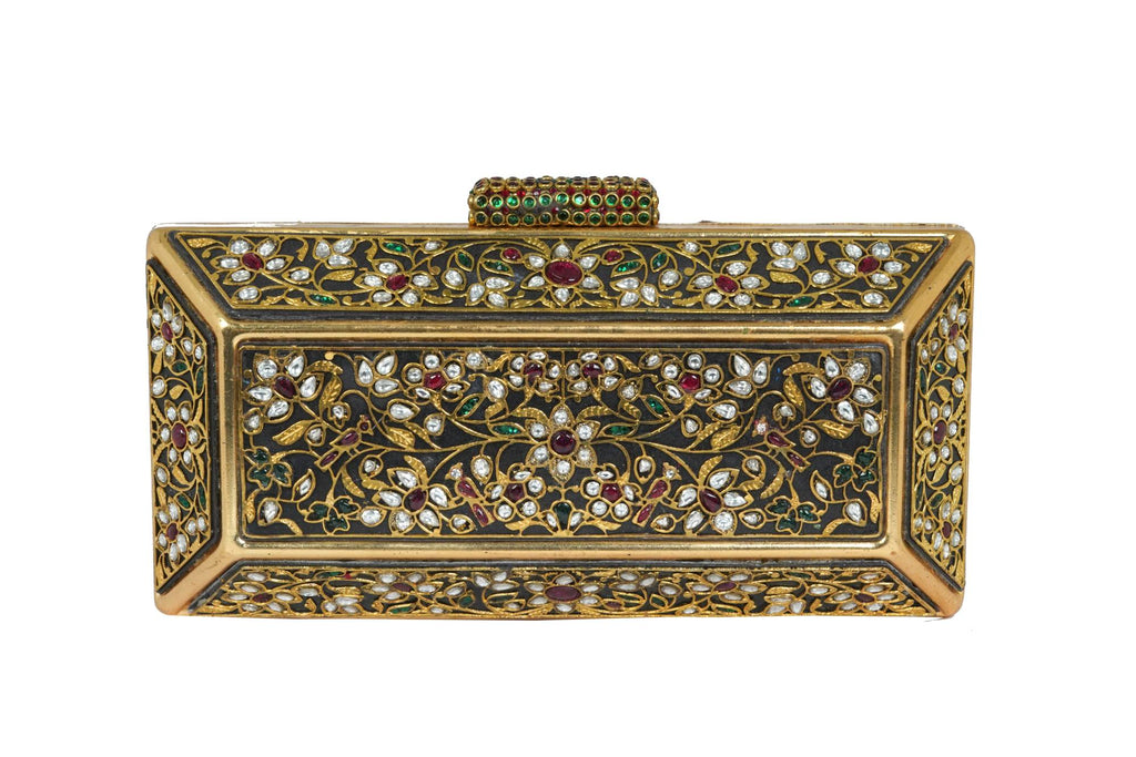 Magenta Embellished Stone Box Clutch