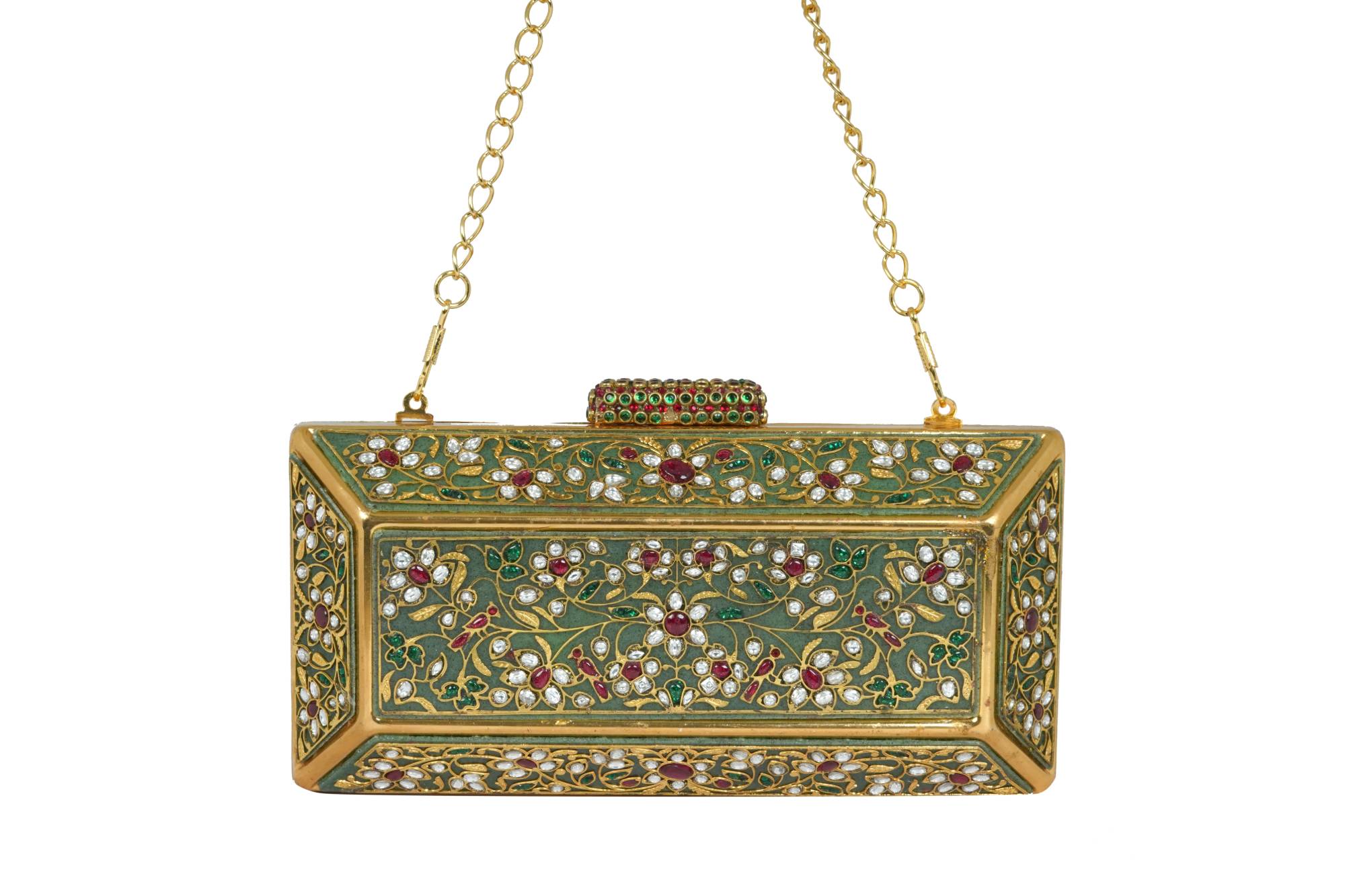 Magenta Embellished Stone Box Clutch