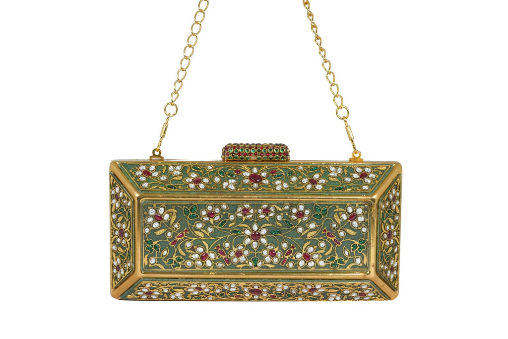 Magenta Embellished Stone Box Clutch