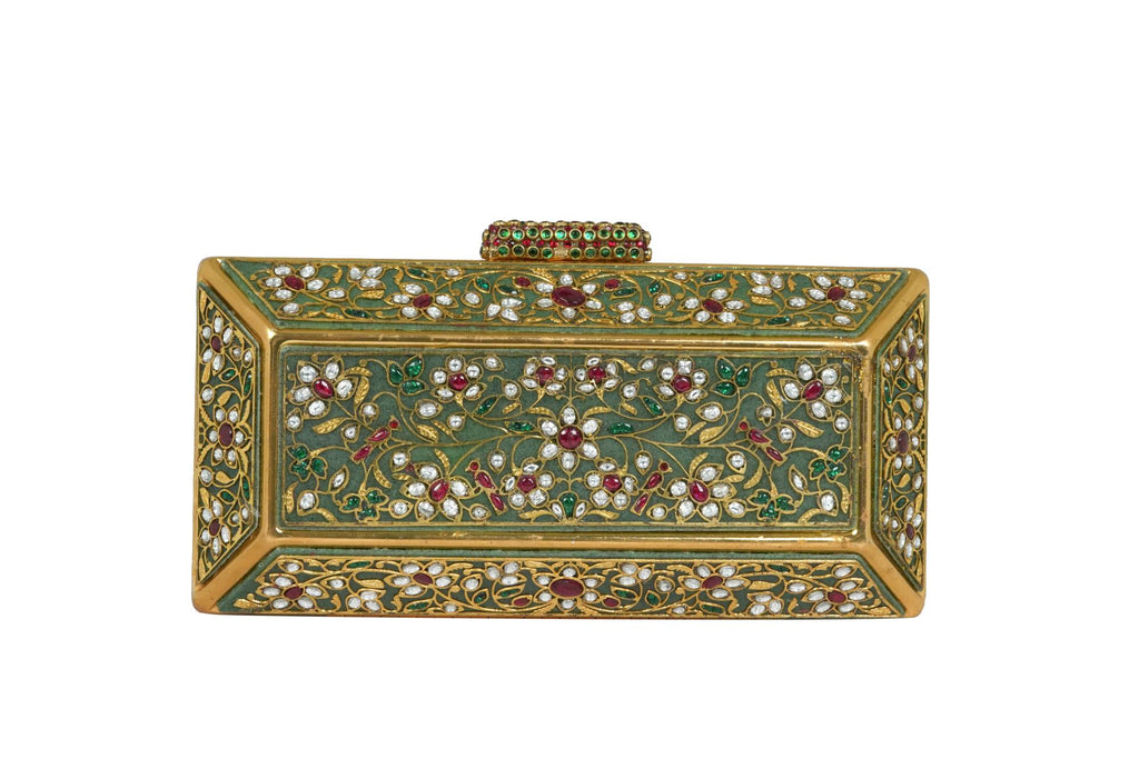Magenta Embellished Stone Box Clutch