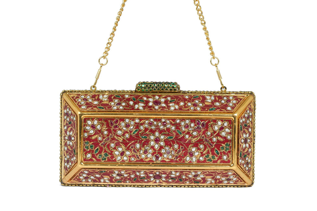 Magenta Embellished Stone Box Clutch