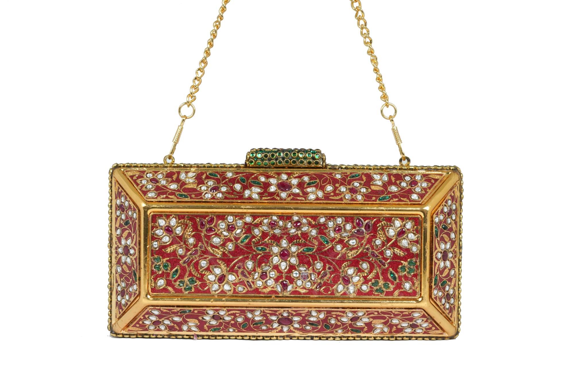 Magenta Embellished Stone Box Clutch