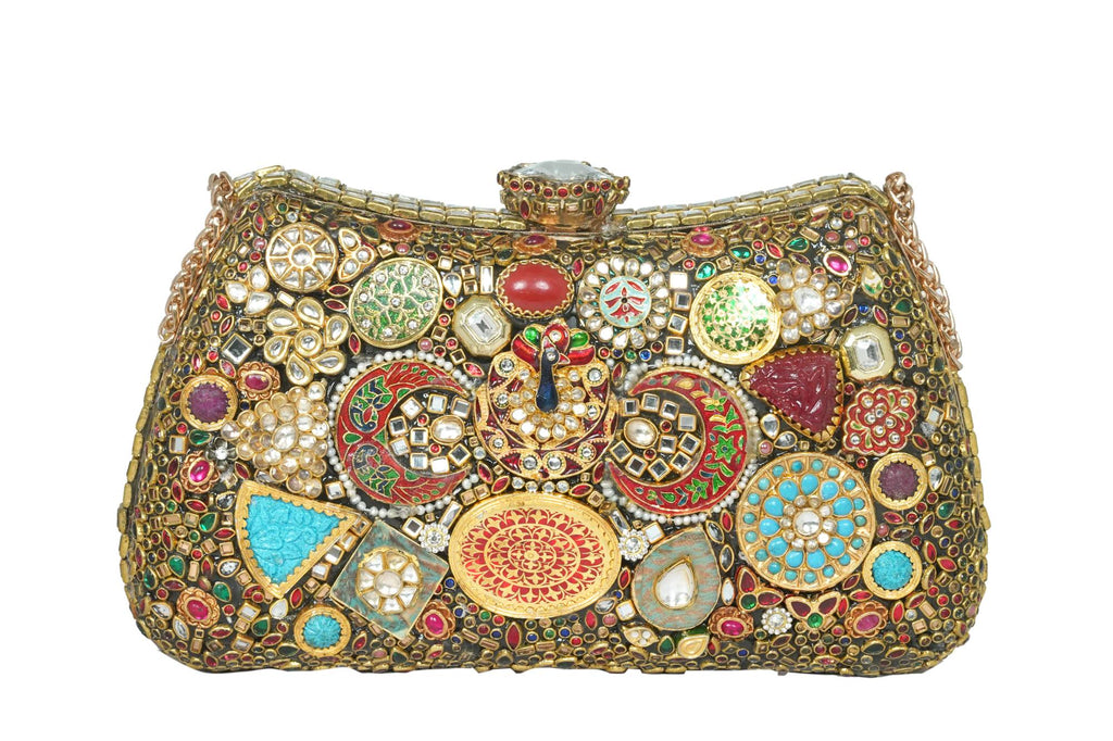 Ornate Gemstone & Enamel Embellished Clutch