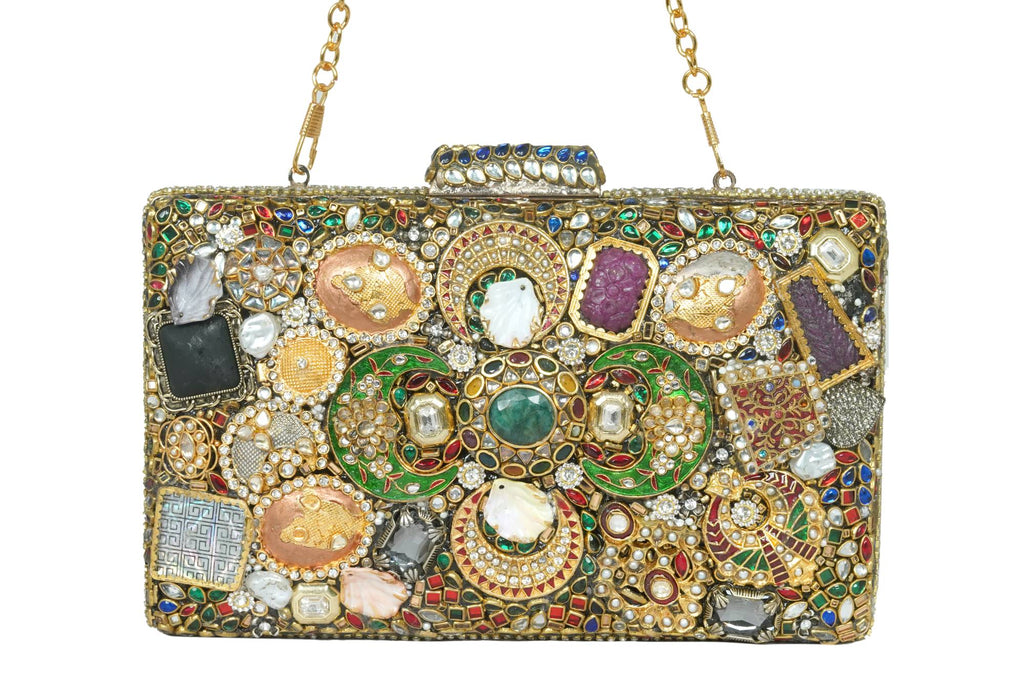 Ornate Hand-Embellished Jewel Stone Clutch
