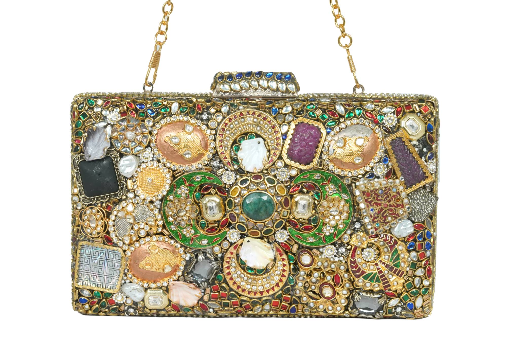 Ornate Hand-Embellished Jewel Stone Clutch