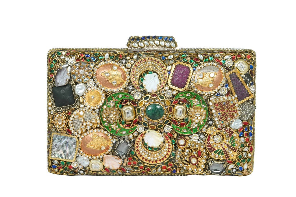 Ornate Hand-Embellished Jewel Stone Clutch